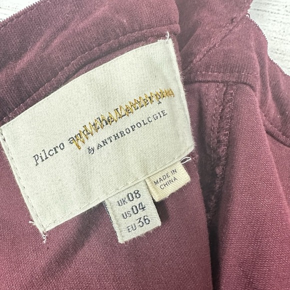 Anthropologie Pilcro Burgundy Corduroy Belted Wide Leg Jumpsuit Size Small / 4 - Picture 8 of 9